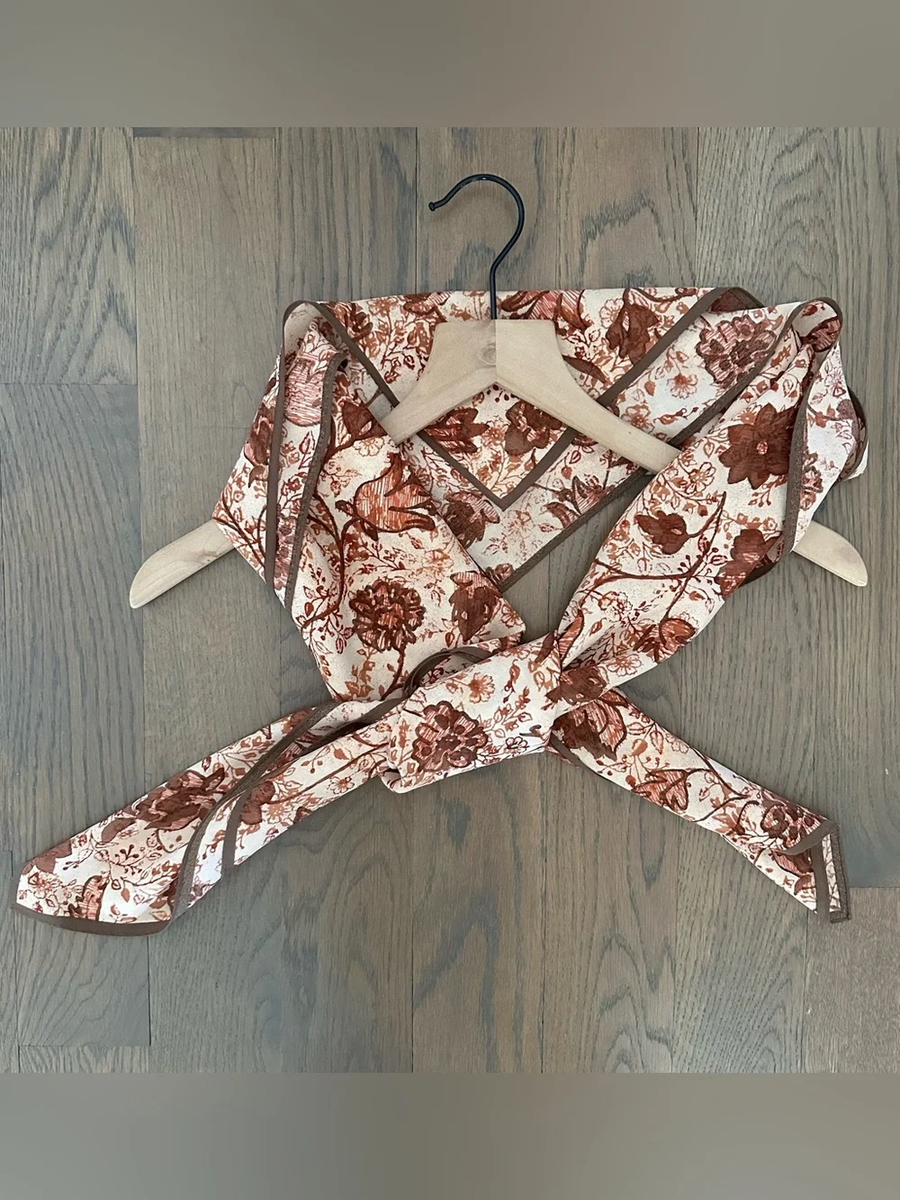 Museum Fine Arts Boston Floral Print Silk Oversized Scarf Peach, Brown, Rust 42